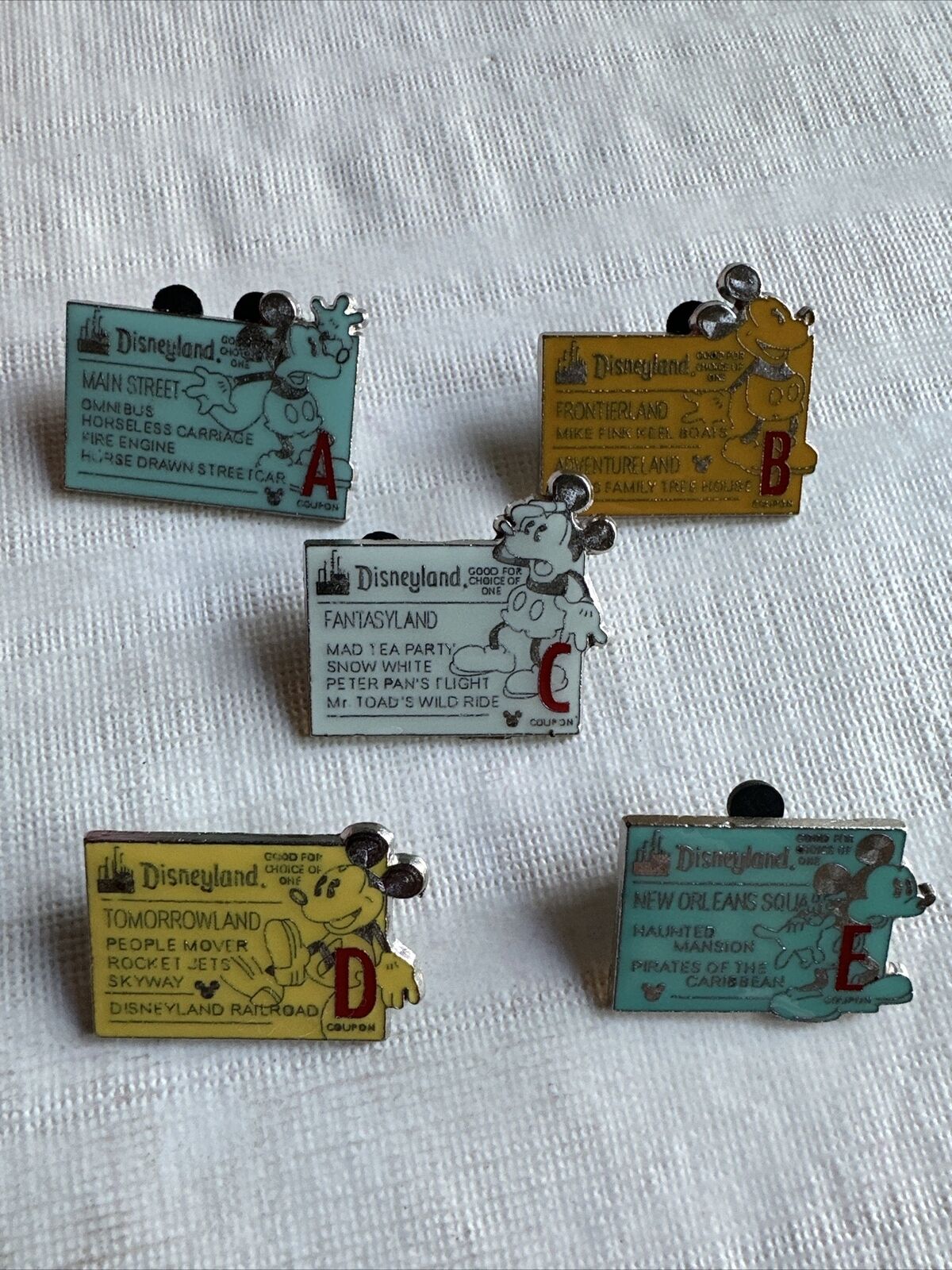 Disney Trading Pins Disneyland Tickets A, B, C, D, E - Set of 5
