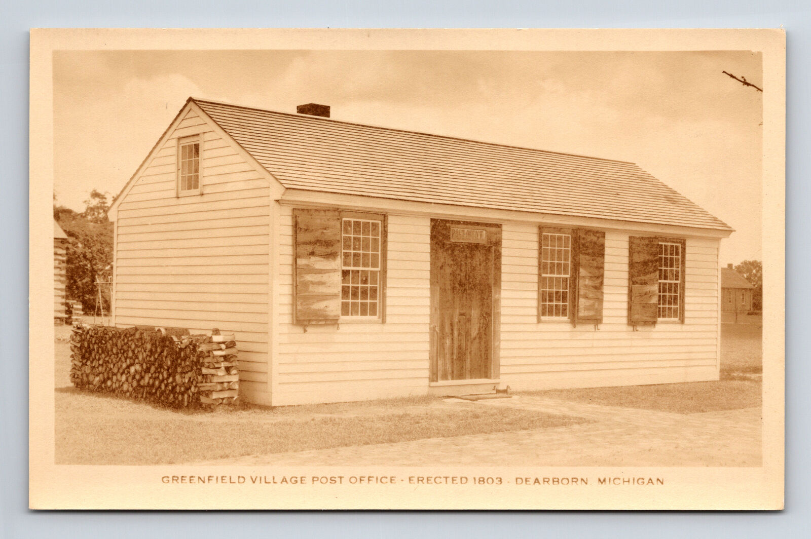 RPPC Old Village Post Office Erected 1803 Dearborn Michigan MI Postcard