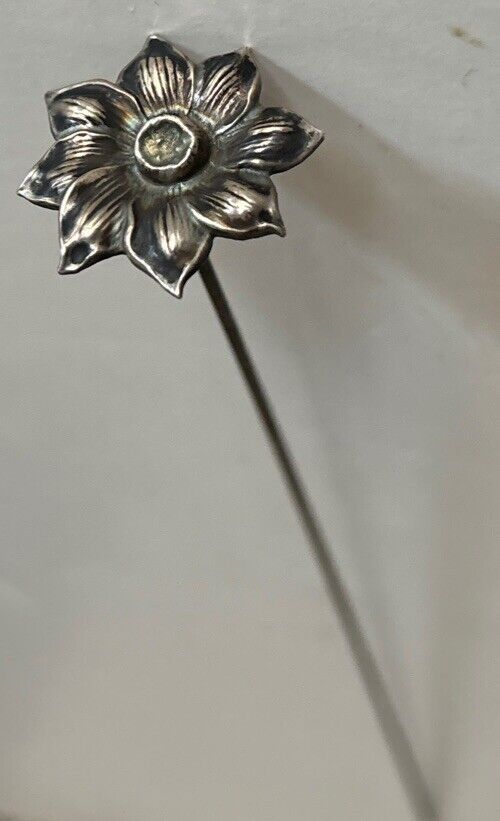 Antique Unger Brothers Sterling Silver Flower Art Nouveau Hat Pin 10.25” Hatpin