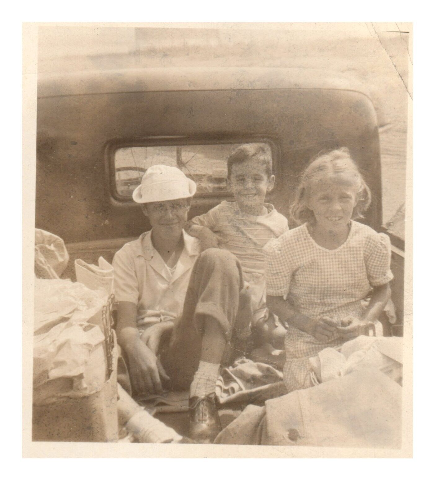 1930s-1940s Kids Riding in the Back of a Truck with Father Vintage Mini Photo