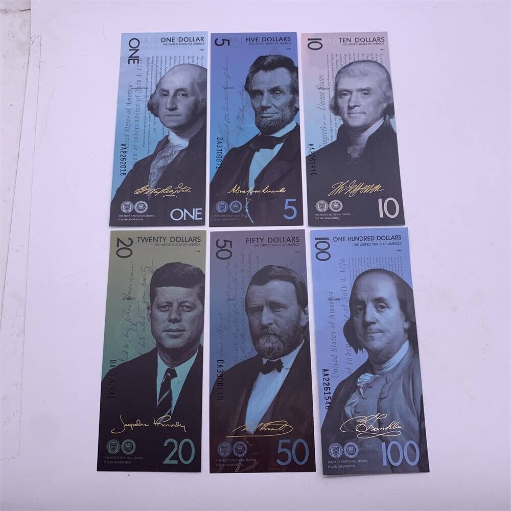 6 pcs/lot Banknotes Polymer US Presidential Commemorative 1 5 10 20 100 Dollars