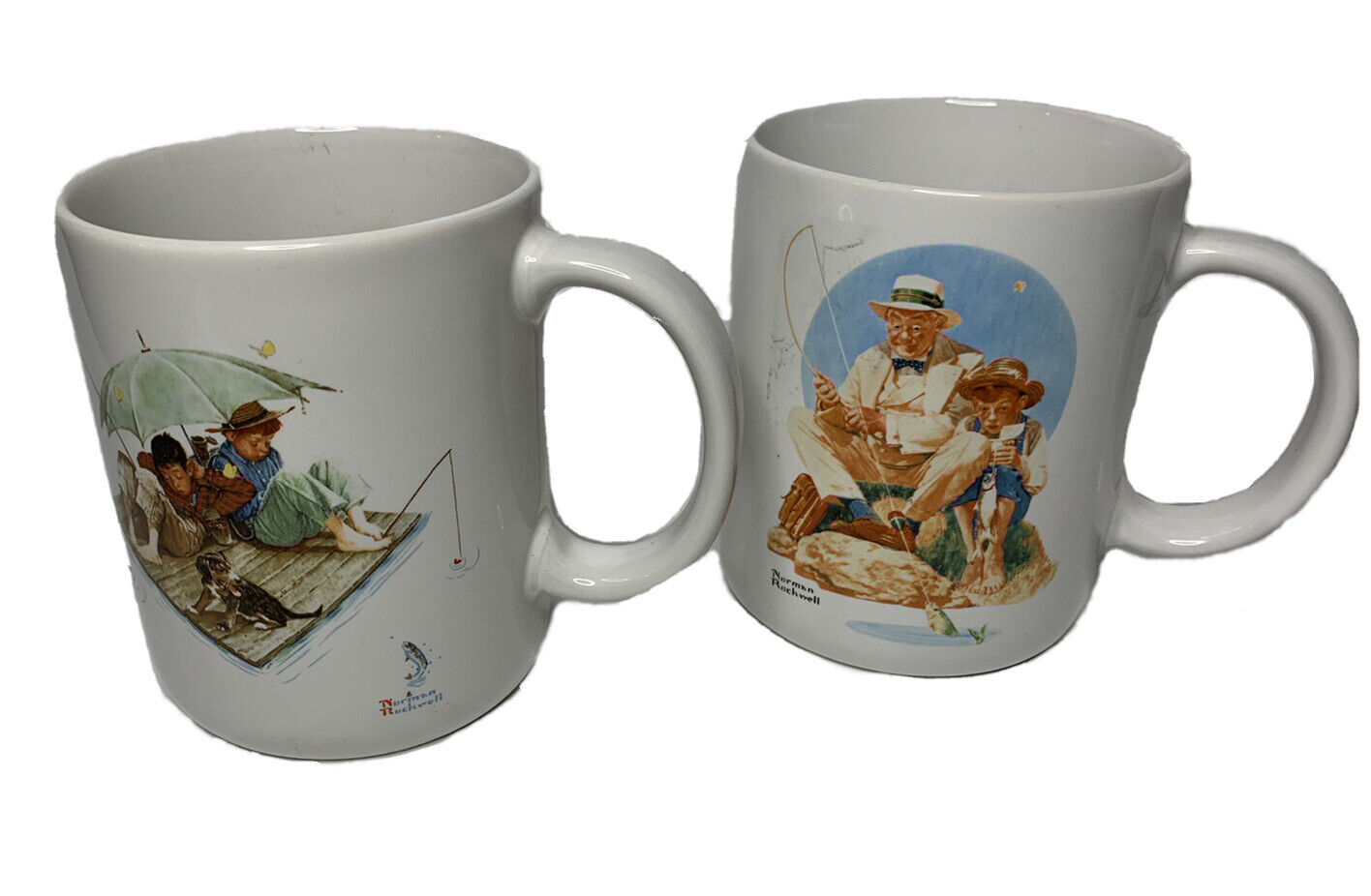 Vtg NEW Norman Rockwell Mugs 1987 Museum Collection Fishing Theme Lot of 2