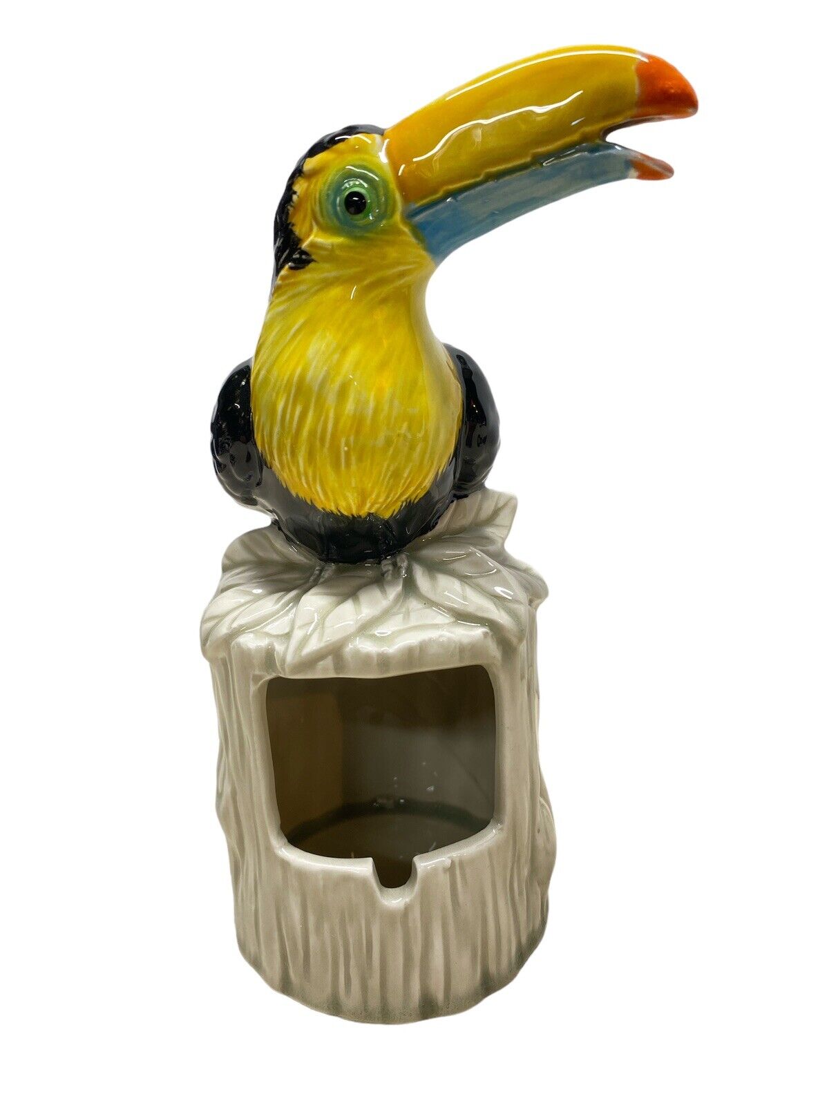 Vintage Quon Quon Japan Toucan Bird Hand Painted Ceramic Ashtray 7 3/8”