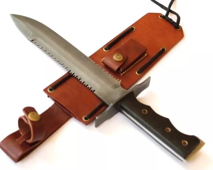 16” Survival Knife Made Of Heavy D2 Steel, Serrated/Plain Edge Blade & Sawback