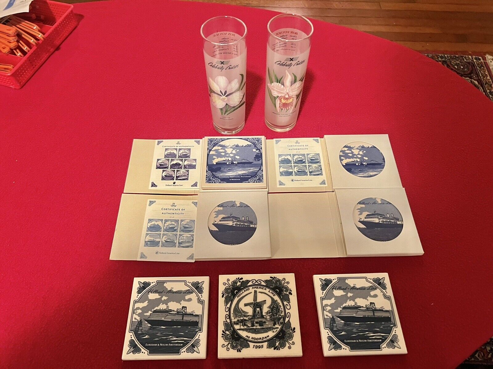 Holland America Line, Lot 7 Coasters,  2 NEW GLASSES-4 new COA in Packag-3 used