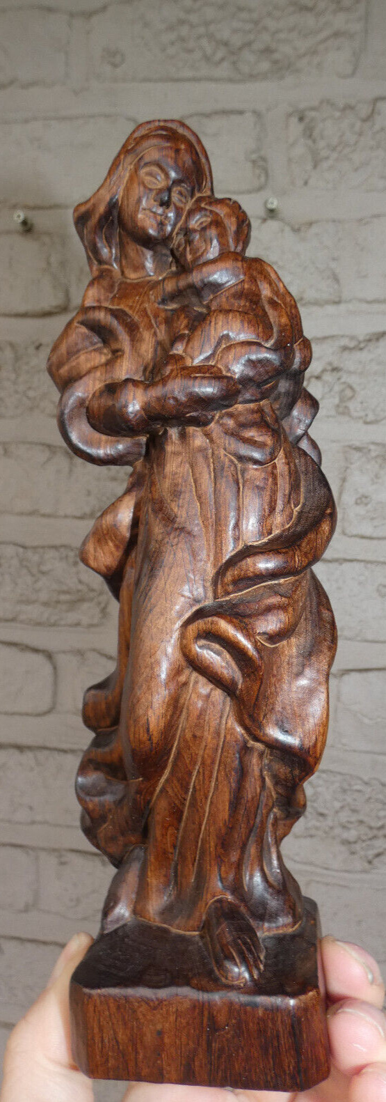 Vintage wood carved madonna child statue figurine 1970s