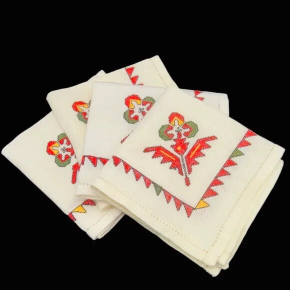 Lot of 4 Vintage Southwest Style Embroidered Cloth Napkins