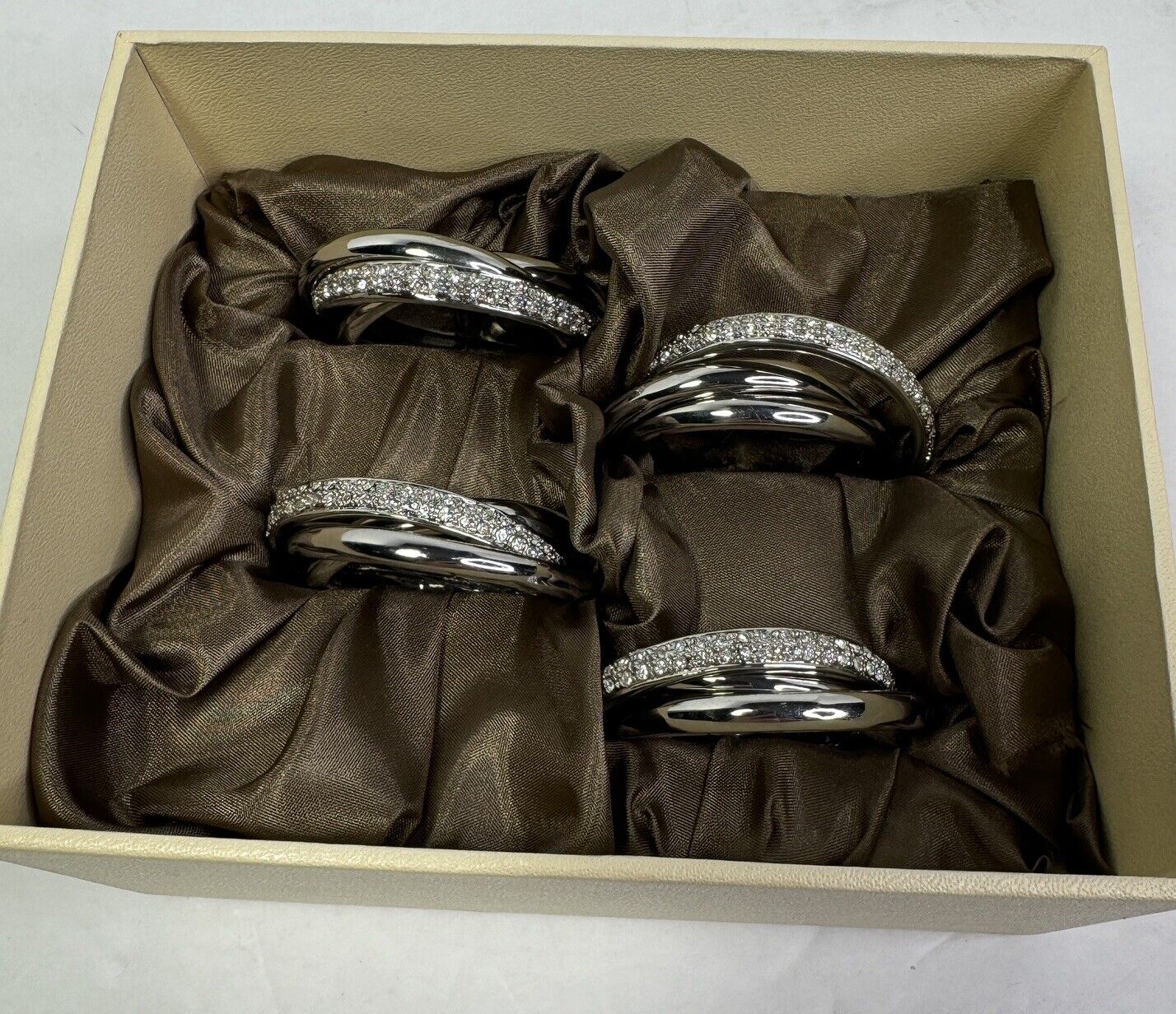 L’Objet Napkin Rings Platinum Triple Plated Swarovski Crystal Ring Set of 4