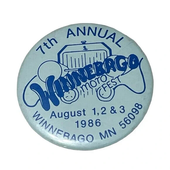 7th Annual Winnebago Moto Fest Vintage Pinback Button 1986