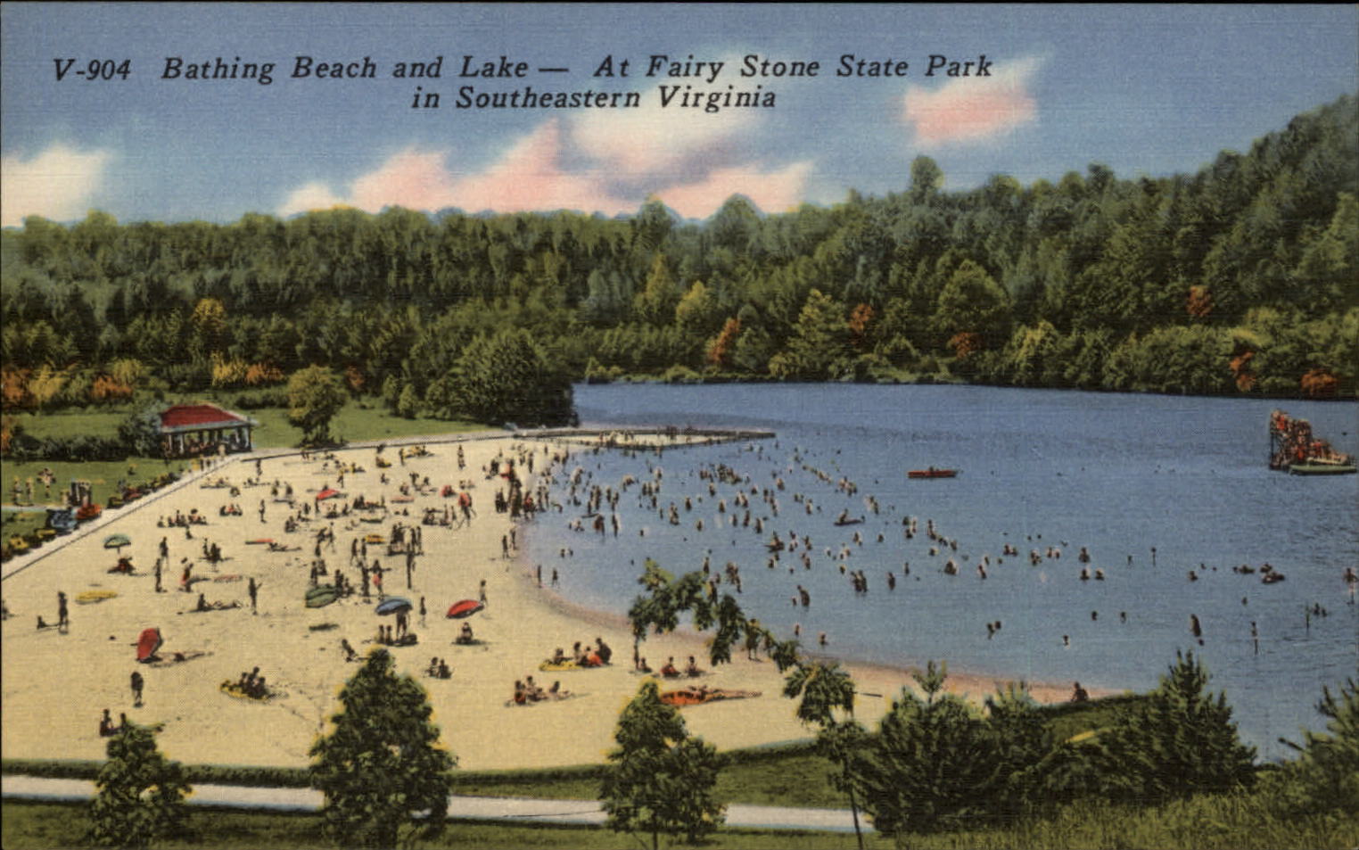 Bathing Beach Lake Fairy Stone State Park Virginia ~ postcard sku465
