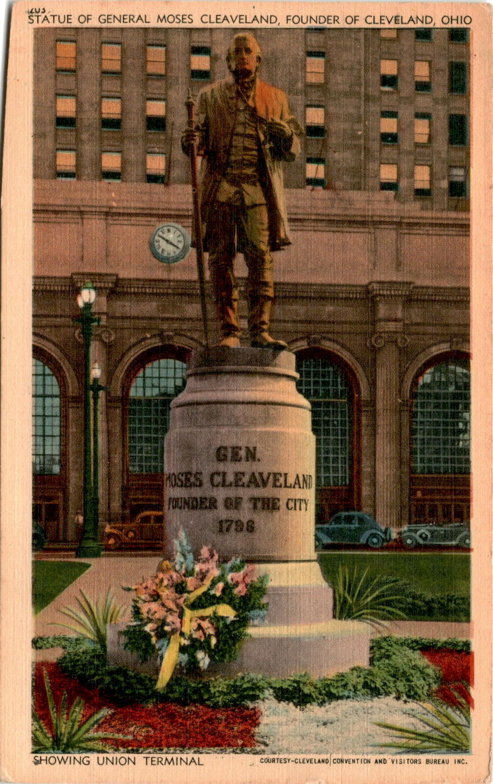 General Moses Cleaveland, Cleveland, Ohio, statue, founder, 1796, Postcard