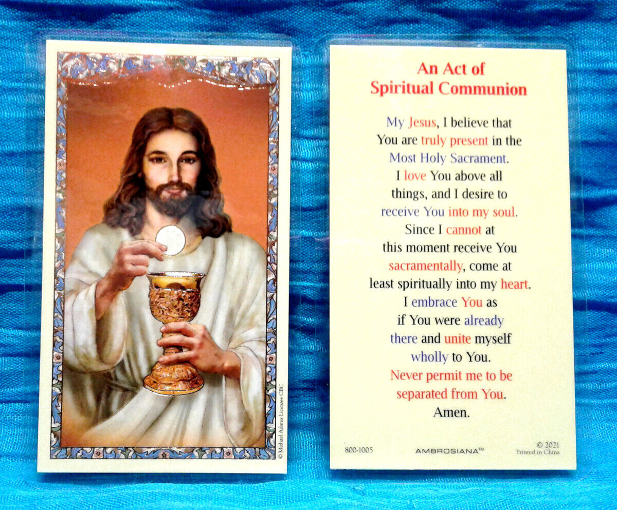 Jesus Christ In The Eucharist LAMINATED Holy Card An Act of Spiritual Communion 