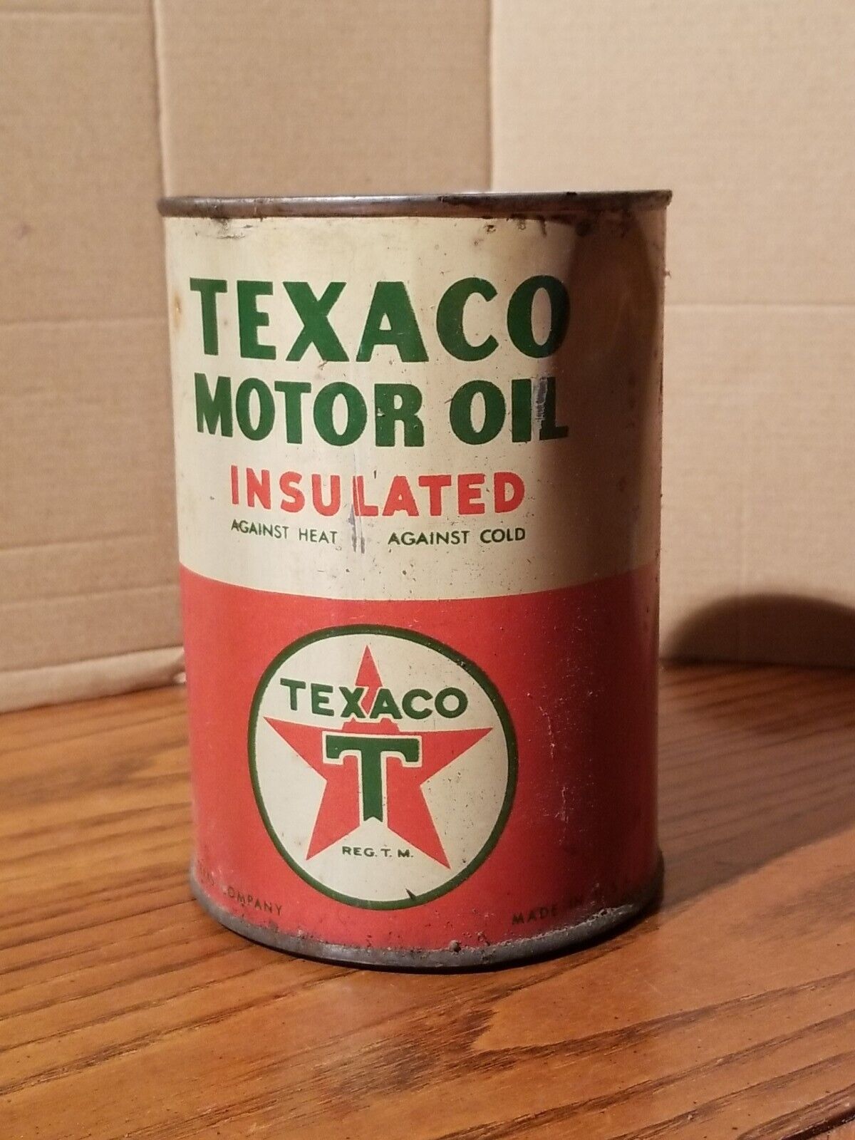 Vintage TEXACO Insulated Motor Oil Metal 1 Quart GAS OIL NICE CLEAN GRAPHICS *L5