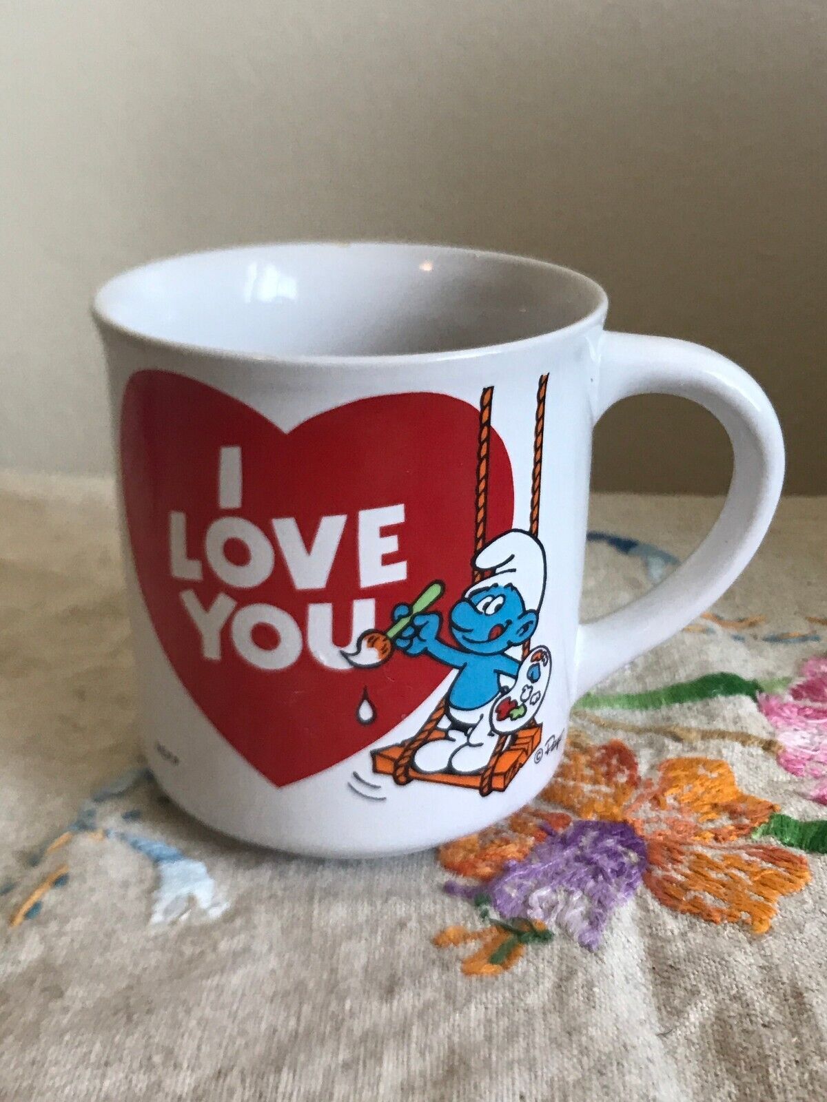 Vintage 1982 SMURFS I Love You Coffee Mug