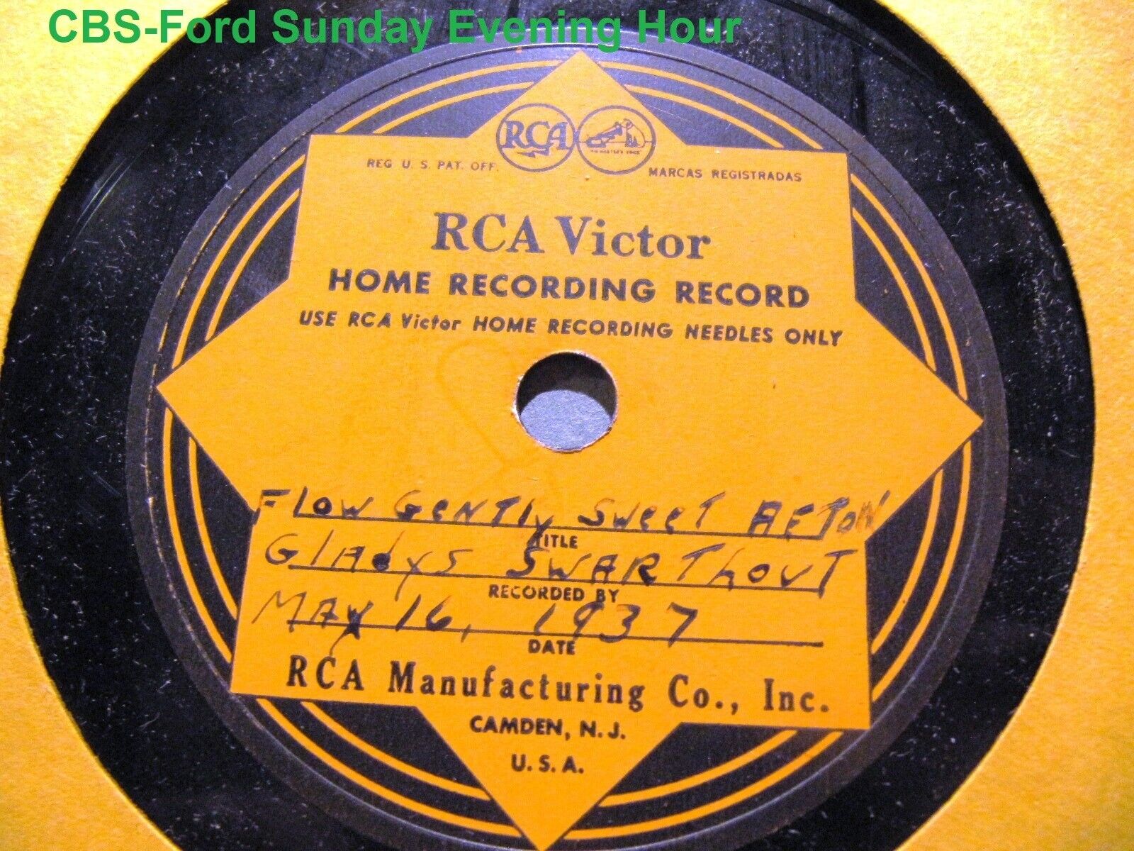 RCA Pre-grooved Home Recording Disc 1937 Radio Show Gladys Swarthout/ Lily Pons 