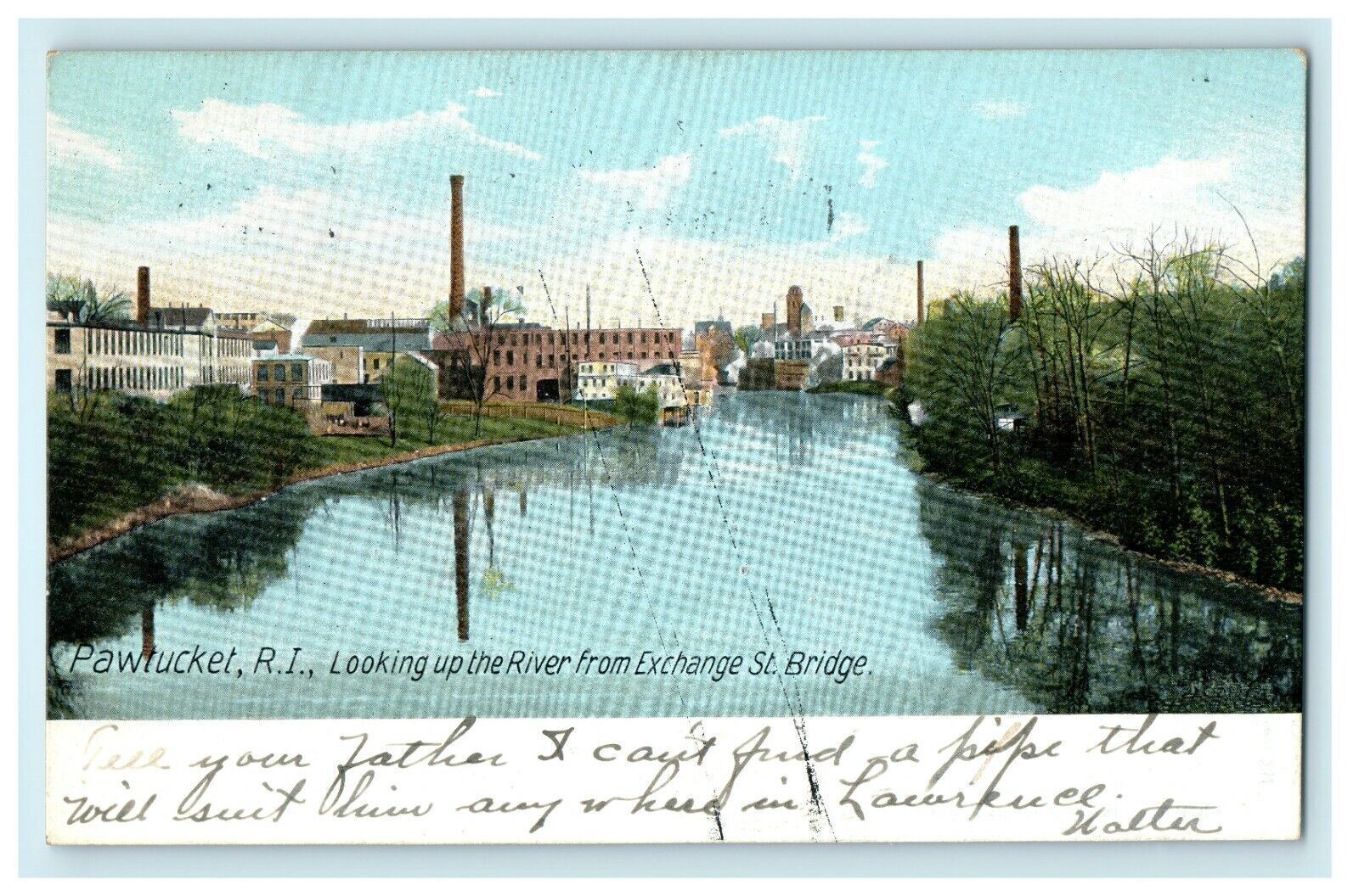 1905 River from Exchange St. Bridge, Pawtucket Rhode Island, RI Postcard