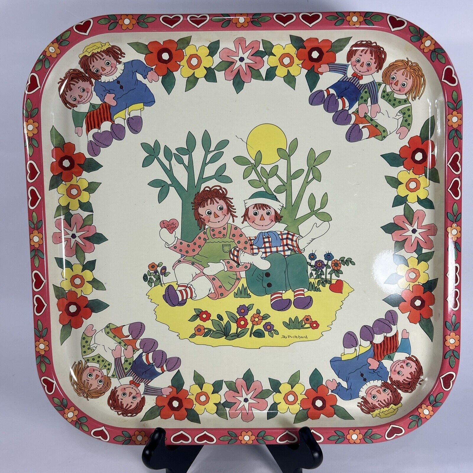 Vtg Daher Raggedy Ann Andy Metal Tray Decorated Ware by Pritchard  1970\'s 