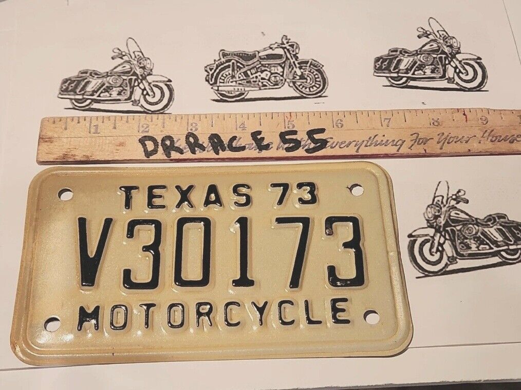1973 TX TEXAS Motorcycle License Plate V30173 Black  NOS Harley Bike cycle 73