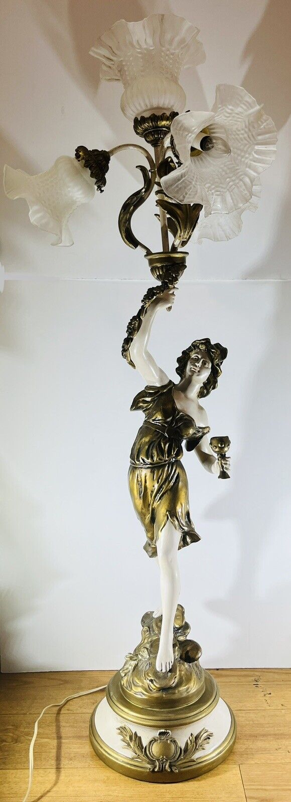Antique L&F Moreau 4-Light Figural Lamp • Woman w/ Chalice • Greek Goddess