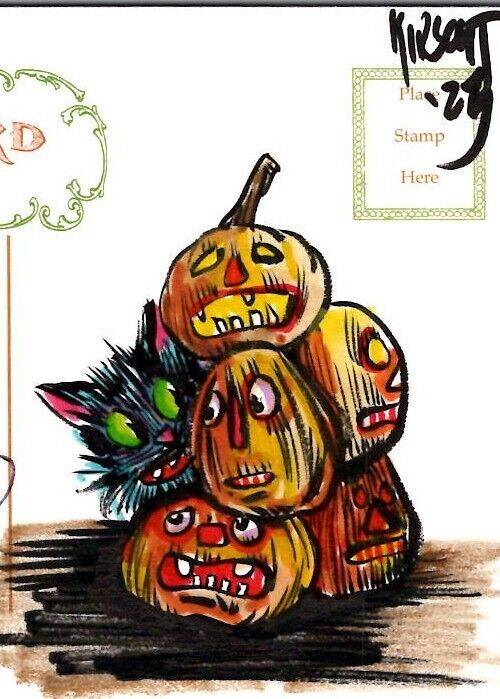 Halloween Matthew Kirscht Heavy Hangs Head 2023 Hand Colored Sketch Postcard MK