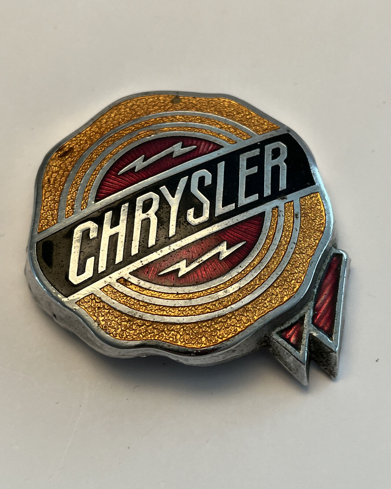Vintage 1950\'s Yellow Red Black Enamel Chrysler Radiator Emblem Car Badge