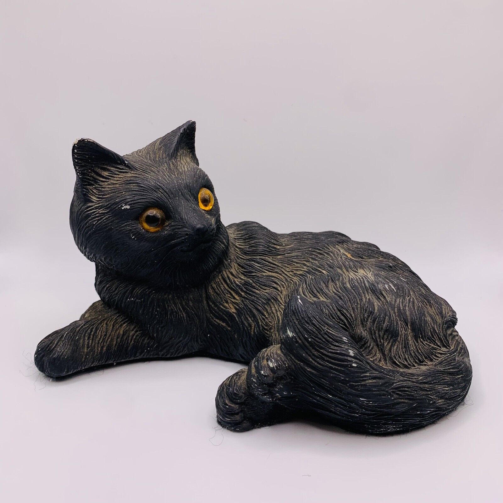 VINTAGE 1983 GEORGE GOOD Corp Black Cat Figurine, Glass Eyes, 7 1/2 in Porcelain