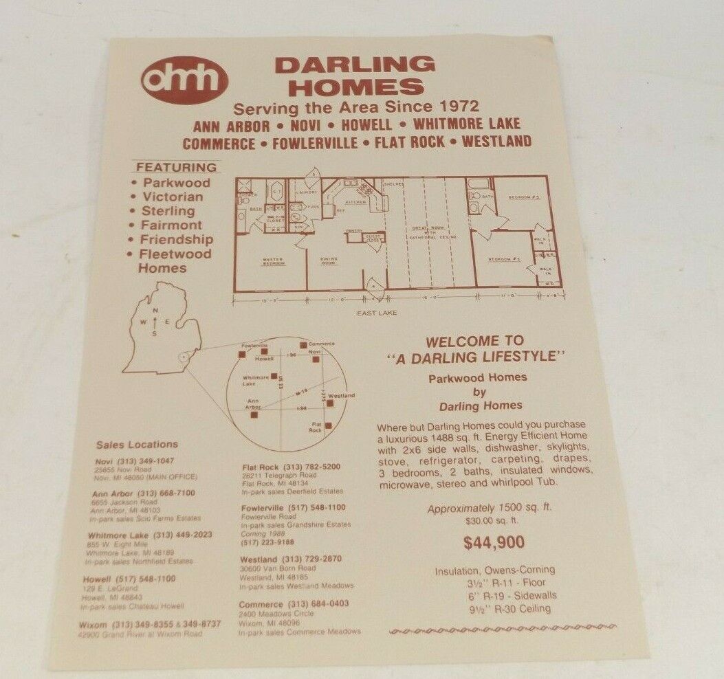 1980s Darling Homes Michigan Parkwood Homes Brochure