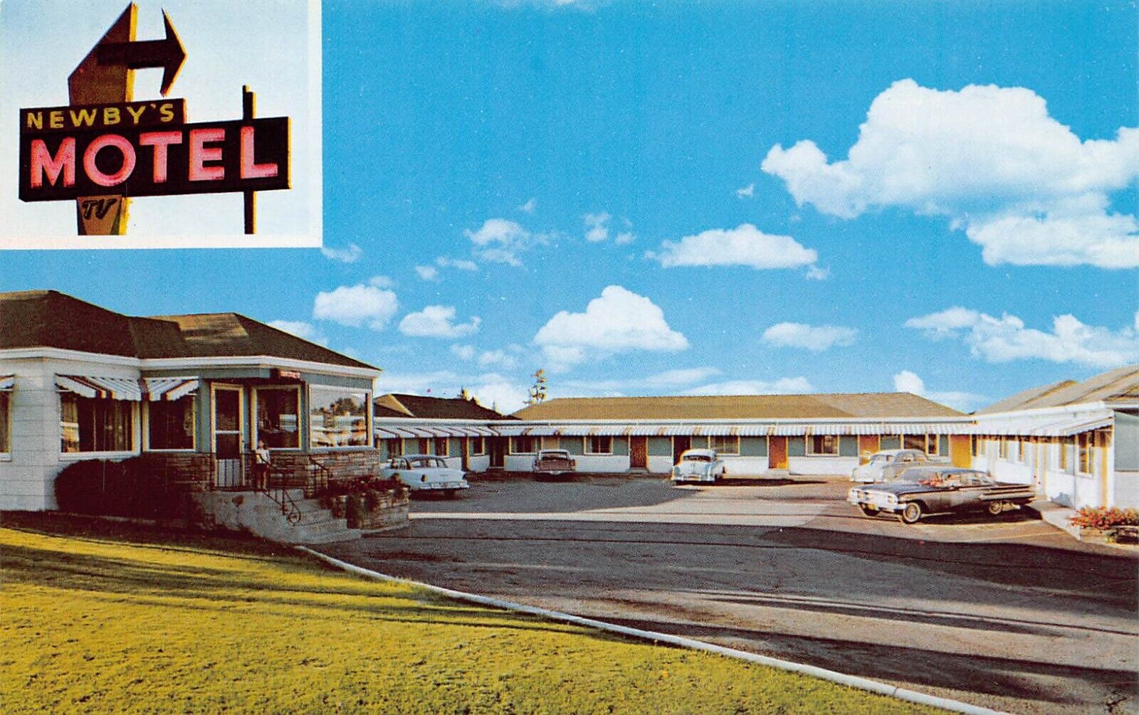 Spokane WA Washington Newby\'s Motel Sunset Blvd Roadside Hwy 90 Vtg Postcard A55