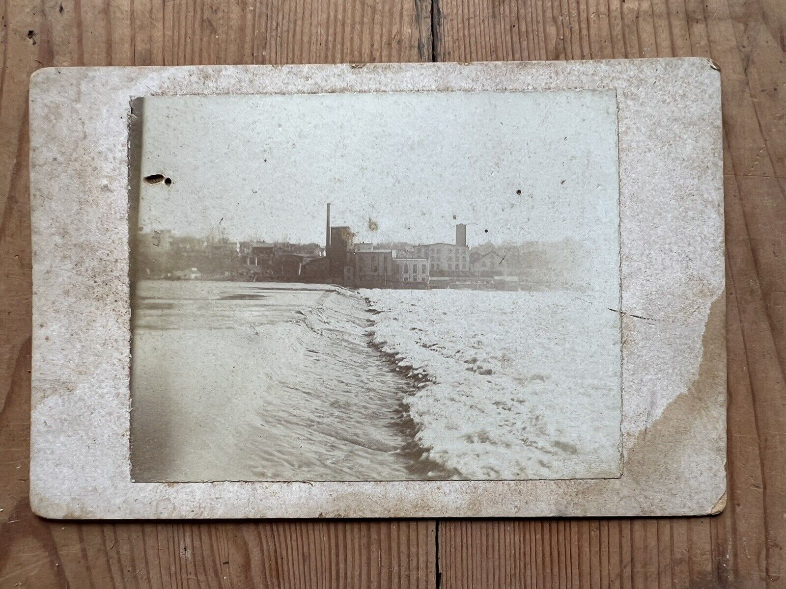 Antique 1890s Dixon, IL Illinois Cabinet Card Dam Rock River Downtown Photo