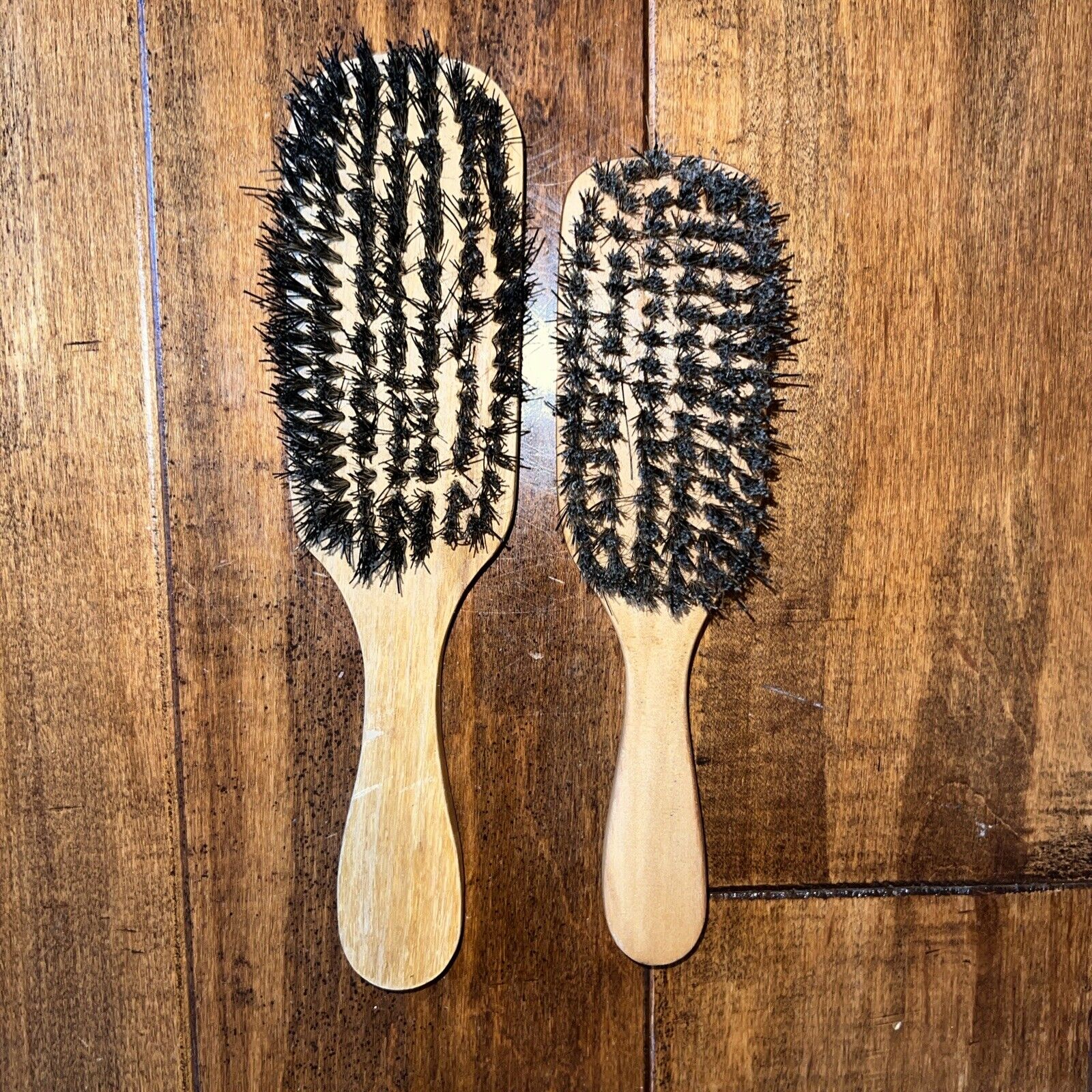 2 Vintage Boar Bristle Hair Brush Brushes Paddle Wooden