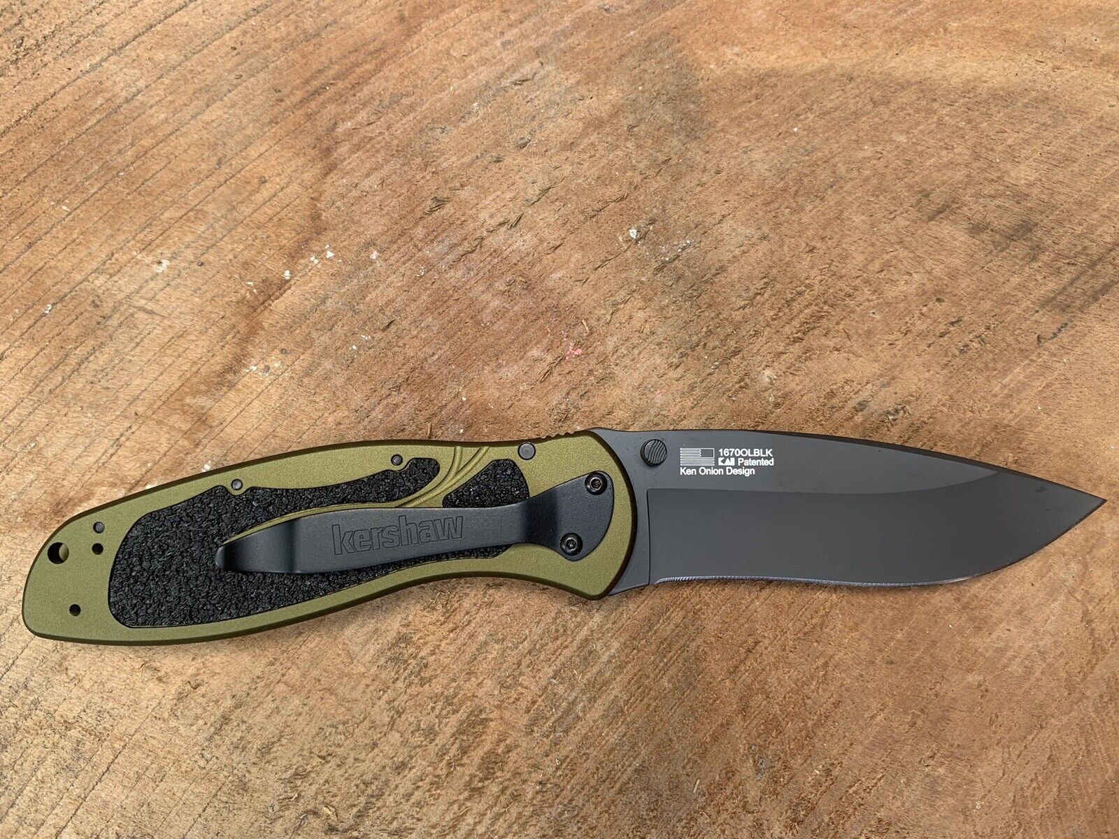 NEW Kershaw USA Ken Onion 1670OLBLK Blur Olive Drab Green Linerlock Pocket Knife