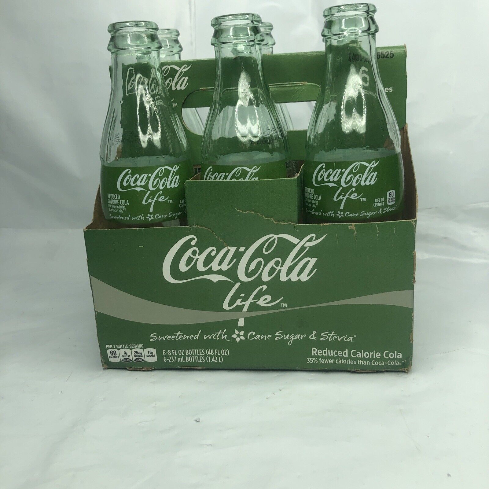Rare Coca-Cola Life (6) Pack 8 Oz Bottle Cane Sugar & Stevia 2014 empty