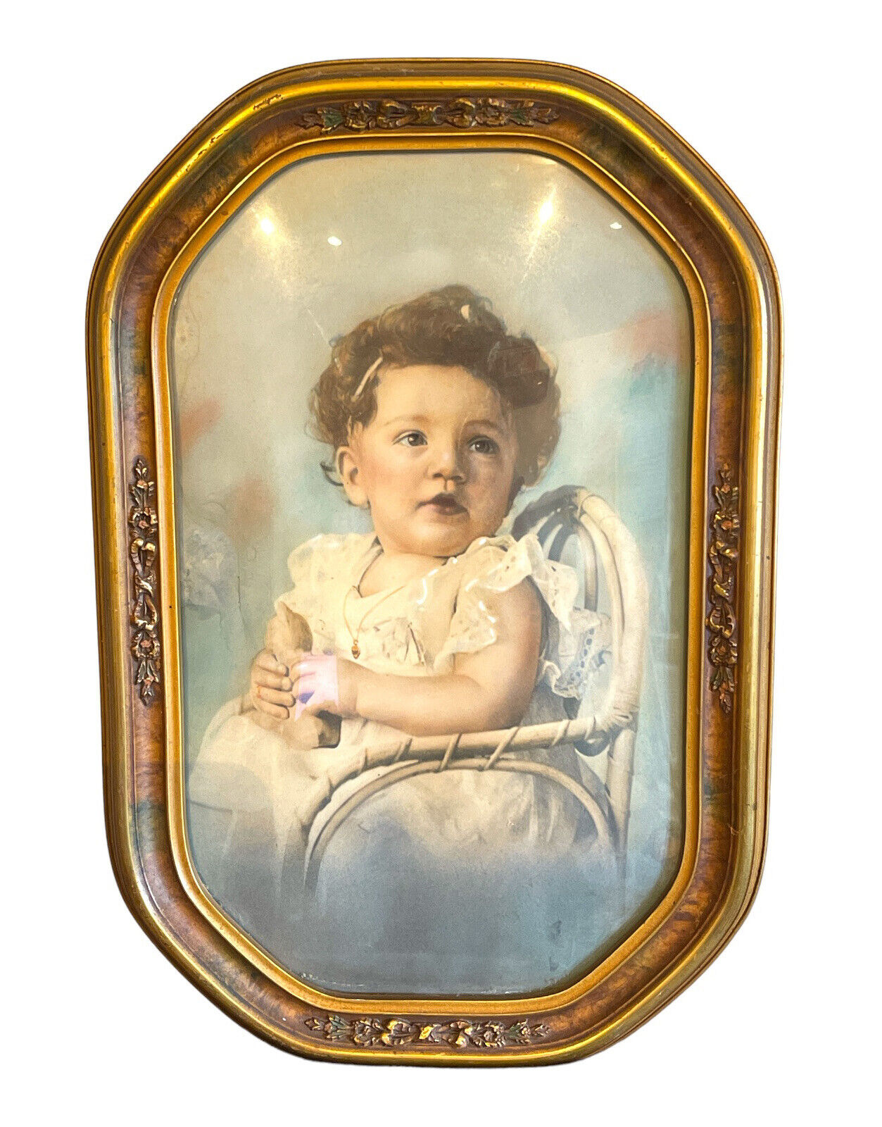 Vintage 1941 Colored Baby Portrait Picture Photograph W Frame Linda.