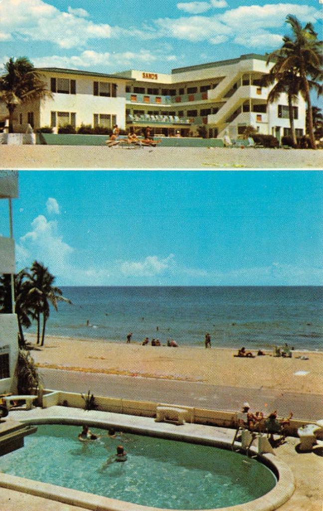 Hollywood Beach, FL Florida  SANDS APARTMENT MOTEL Beach Pool  ROADSIDE Postcard