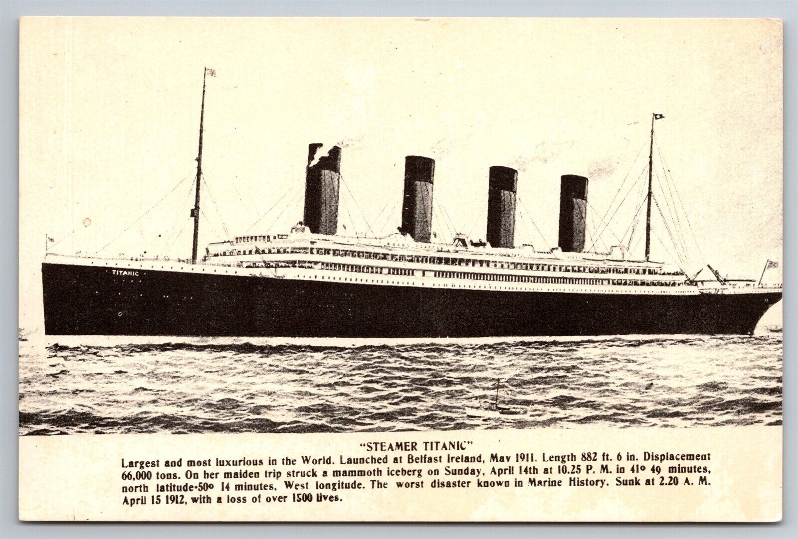 Steamer Titanic Disaster Silver Tone Reprint Postcard G2
