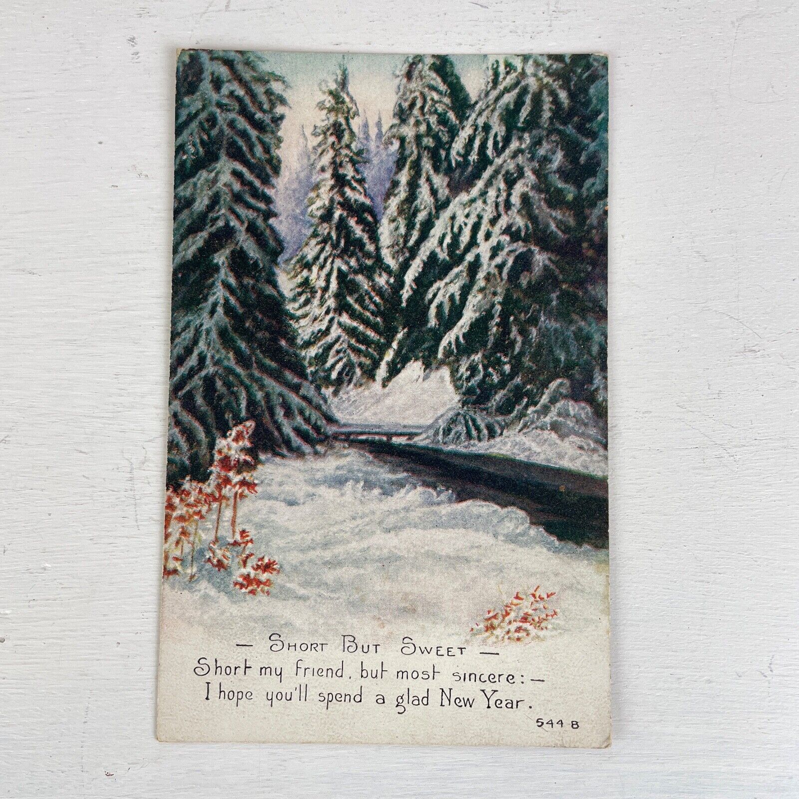 Vintage Christmas Post Card 1910s Winter Snow Scenic Road Landscape Posted