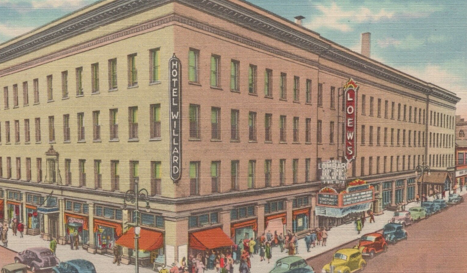 Historic Hotel Willard and Loew\'s Theater in Toledo Ohio Linen Vintage Post Card