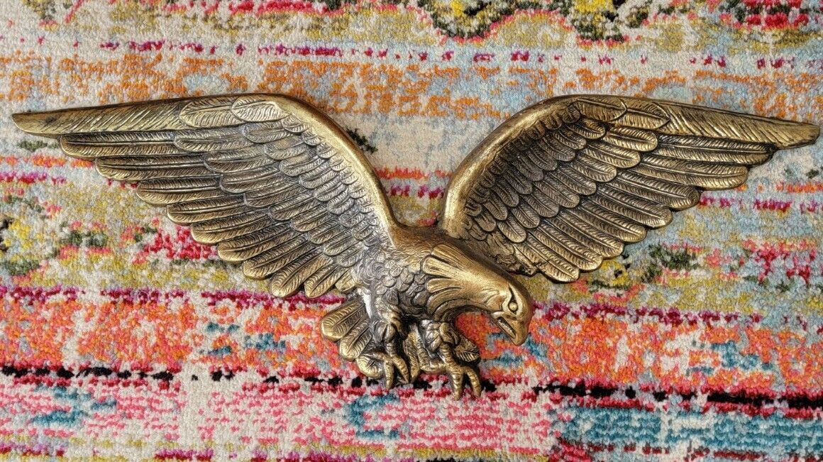 Vintage SOLID Brass FEDERAL AMERICAN EAGLE Wall Hanging Decor 24\