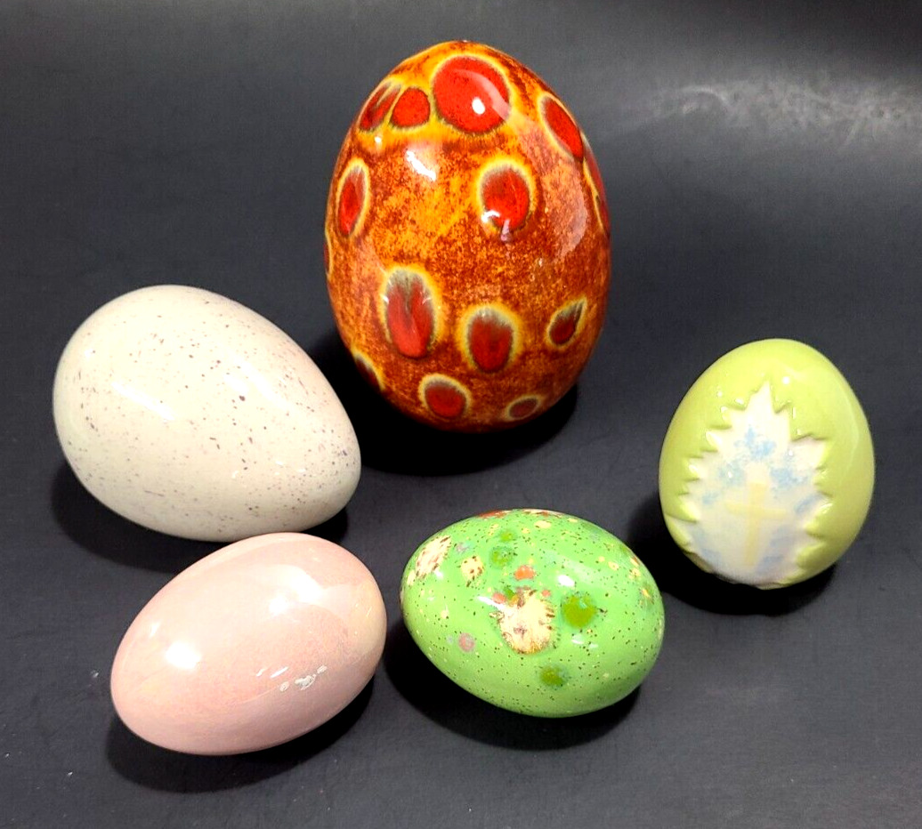 Lot of 5 Vintage Hand Painted Ceramic Easter Eggs