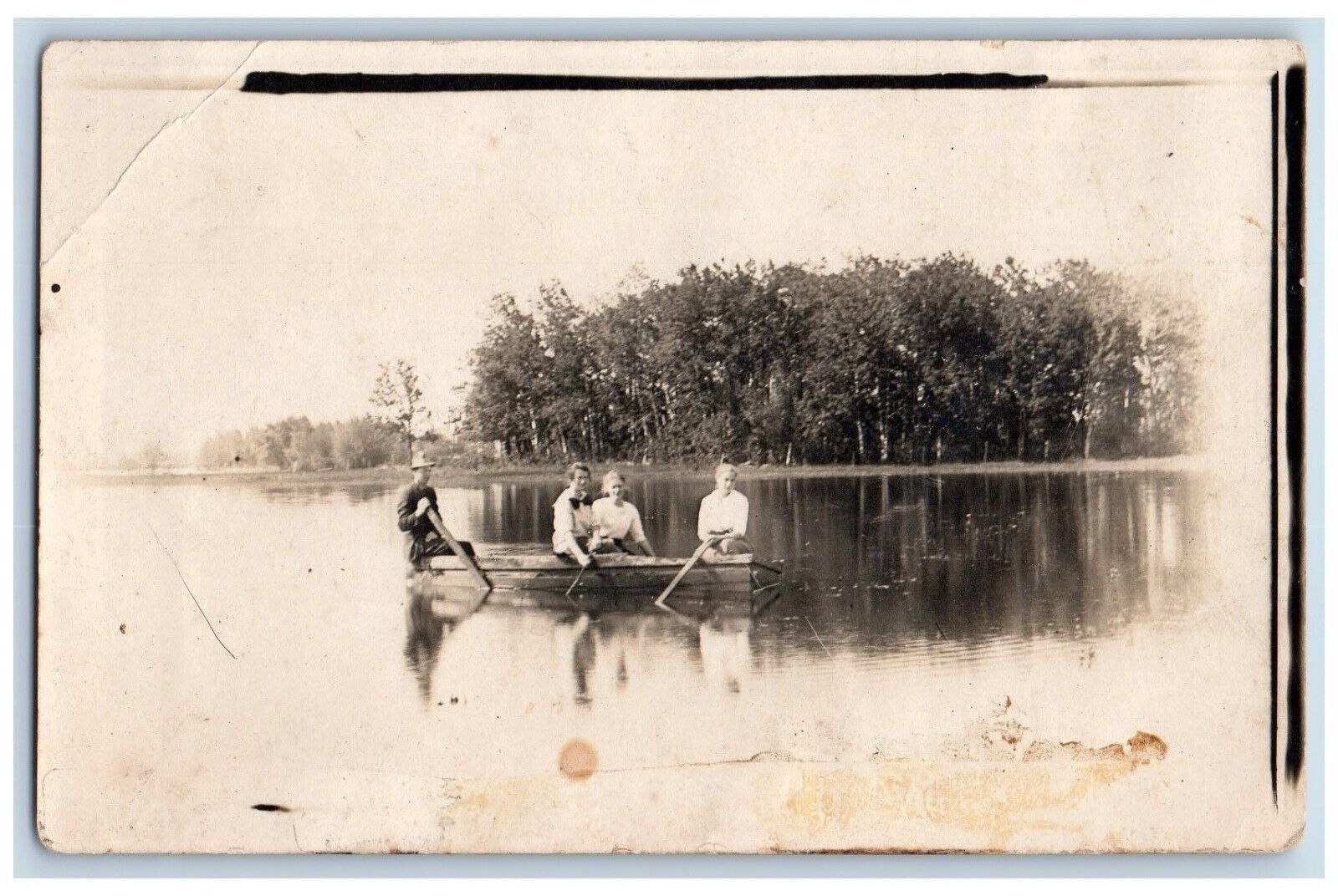 Lake Mills Iowa IA Postcard RPPC Photo Flood Wooden Boating On Lake c1910's