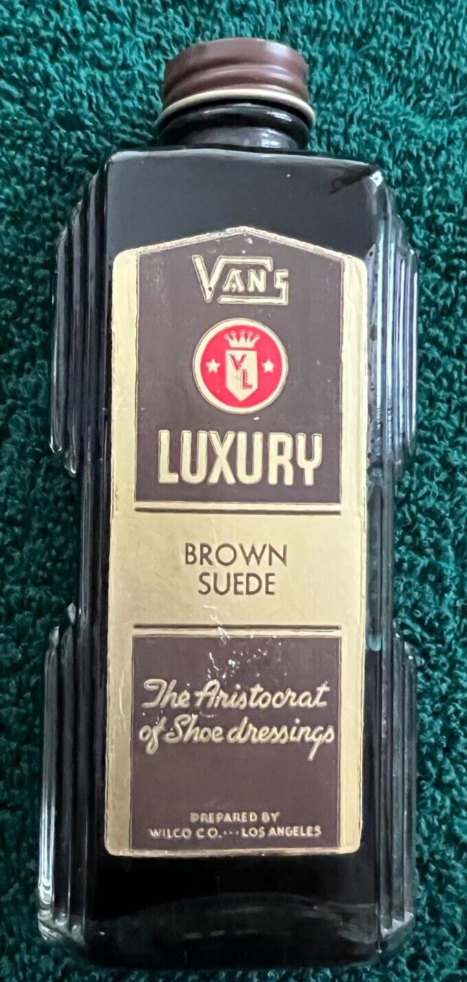 VANS LUXURY Brown Shoe Dressing ~ Art Deco Bottle ~ 1950\'s ~ USED