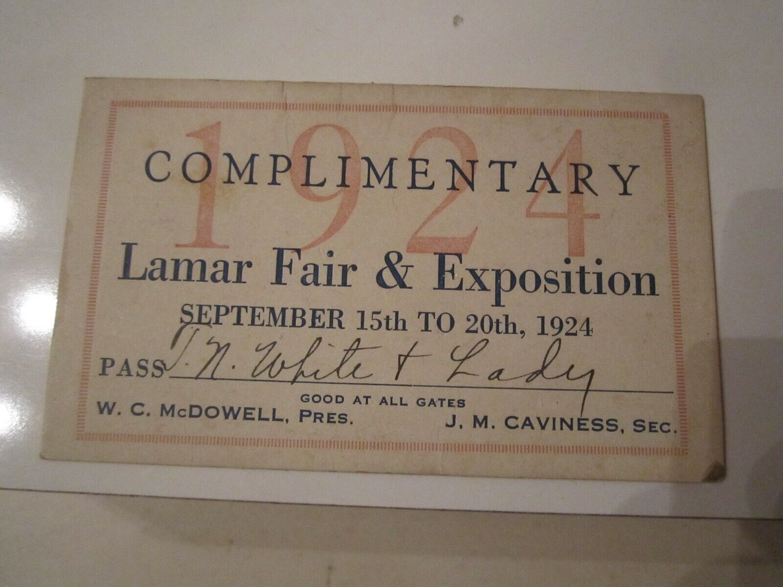 1924 LAMAR FAIR & EXPOSITION SIGNED CARD - 3 3/4