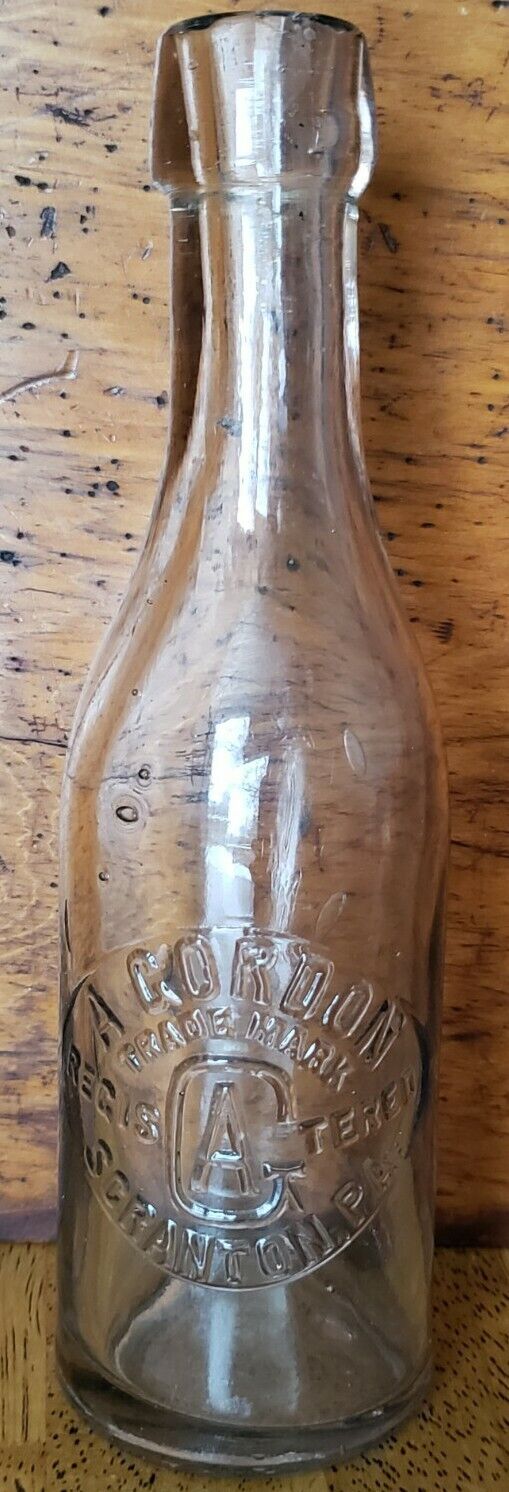 Rare Antique Bottle A. Gordon Scranton PA Embossed Blob Top c1880\'s
