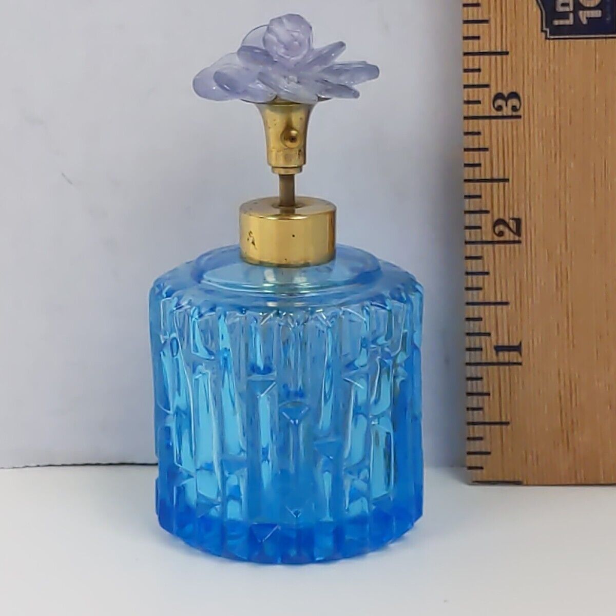 IW Rice Blue Glass Perfume Bottle Beads Floral Vintage Spray Bottle