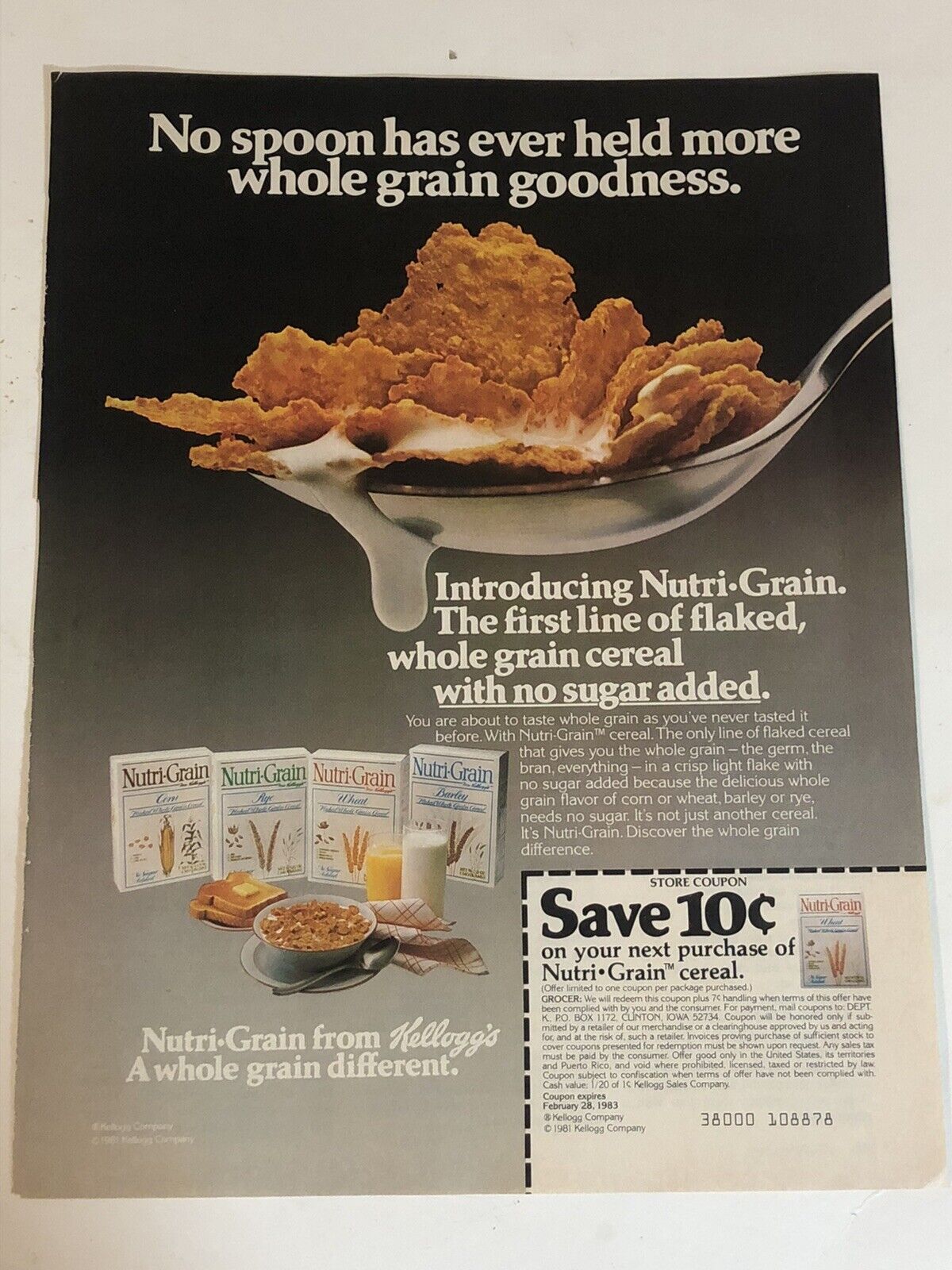 Vintage Kelloggs Nutri Grain Cereal print ad 1981 ph2