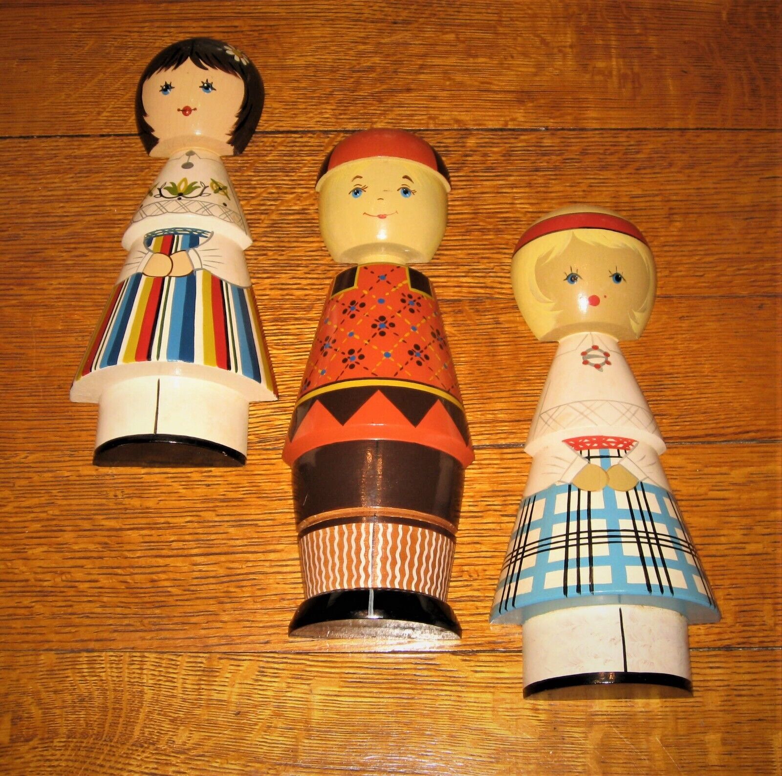 Set of 3 Vintage Salvo Russian USSR Wood Art Doll 218 E Wall Hanging