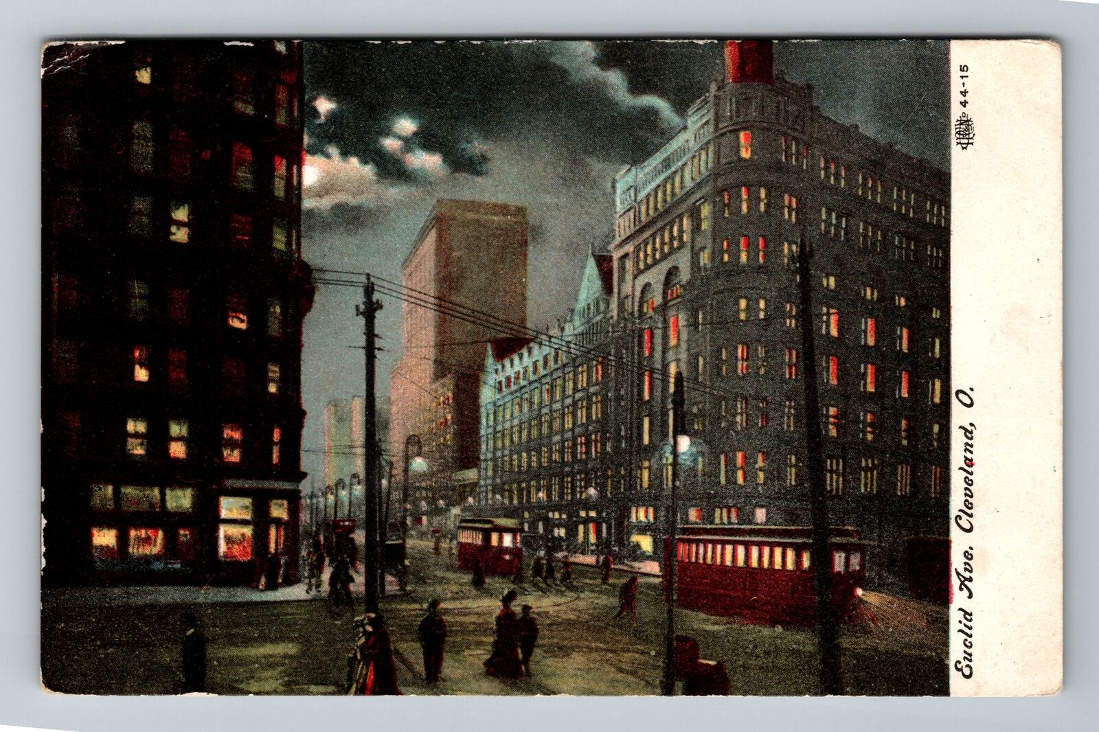 Cleveland OH-Ohio, Euclid Avenue at Night, Antique Vintage Souvenir Postcard