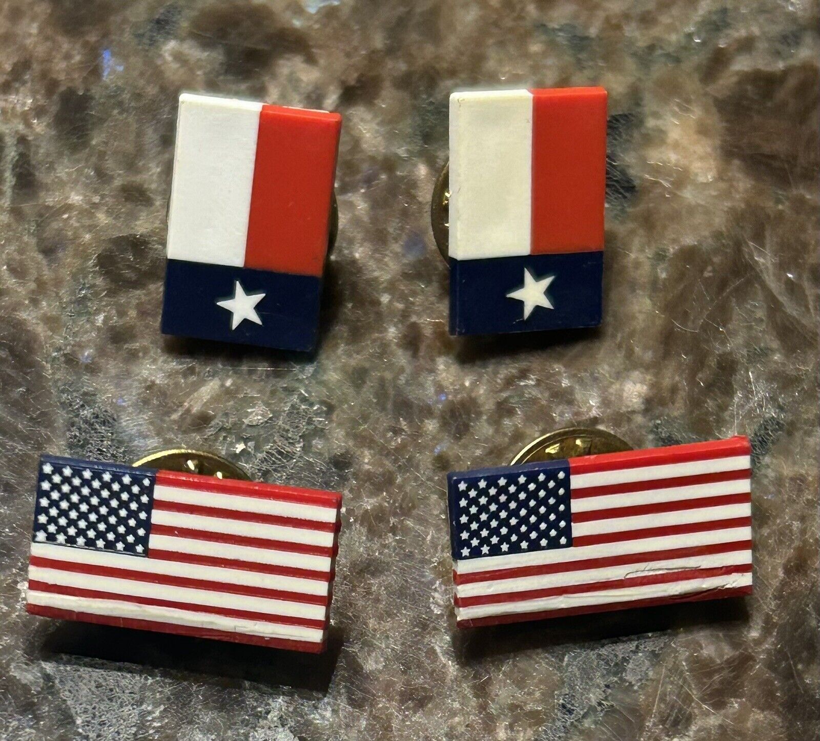 Two vintage Texas And American flag lapel Pins