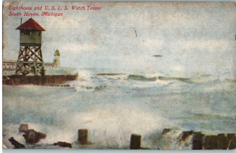 Vintage Postcard 1908 Lighthouse, Watch Tower, South Haven, Michigan (MI)