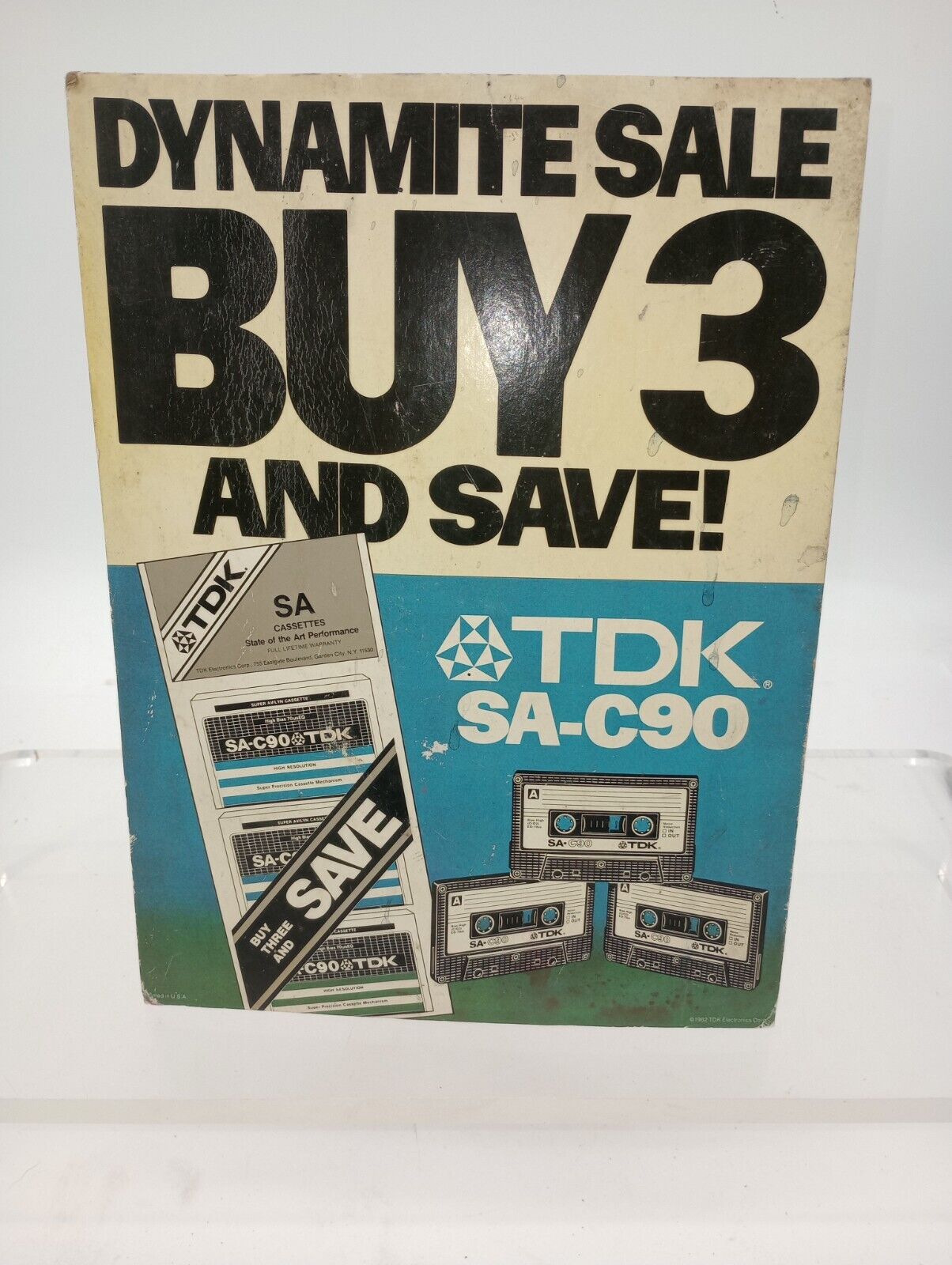 Vntg 1982 TDK SA-C90 Cassette Tapes Dynamite Sale Store Stand Up Advertising 